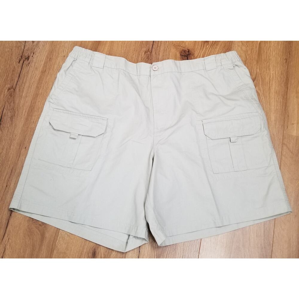 Basic Editions Men Beige Cargo Shorts Hiking Fishing Camping Elastic Wst SZ XXL